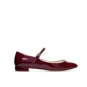 ZARA Burgundy Patent Leather Effect Mary Jane Ballet Flats